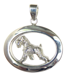 14K Gold or Sterling Small Soft Coated Wheaten Terrier in Glossy Oval Pendant