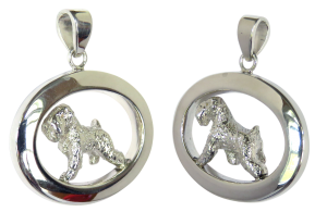 14K Gold or Sterling Small Soft Coated Wheaten Terrier in Glossy Oval Pendant