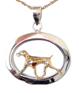 14K Gold or Sterling Weimaraner in Glossy Oval Pendant