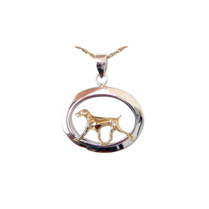 14K Gold or Sterling Weimaraner in Glossy Oval Pendant