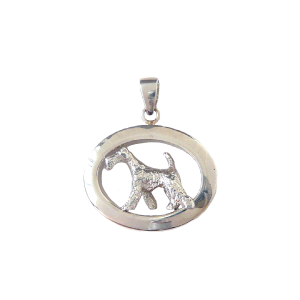 14K Gold or Sterling Wire Fox Terrier in Glossy Oval