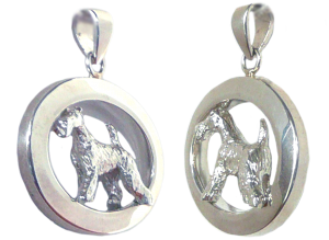 14K Gold or Sterling Wire Fox Terrier in Glossy Oval