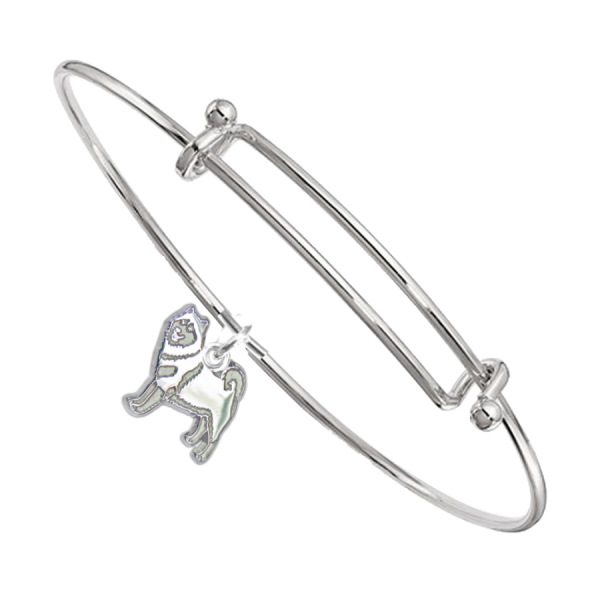Sterling Silver Alaskan Malamute Charm Pendant on Bangle Bracelet