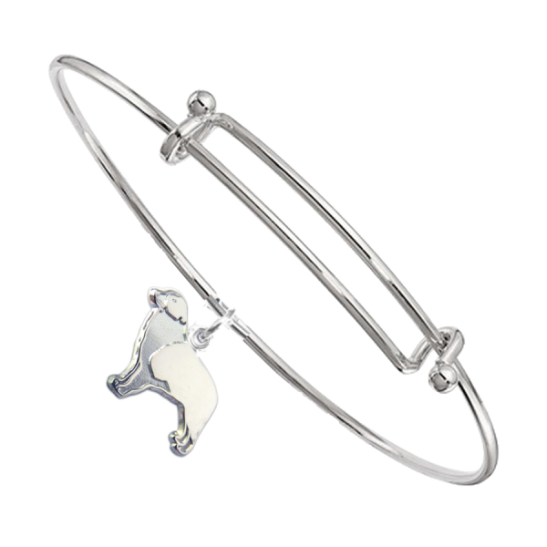Sterling Silver Australian Shepherd Charm Pendant on Bangle Bracelet