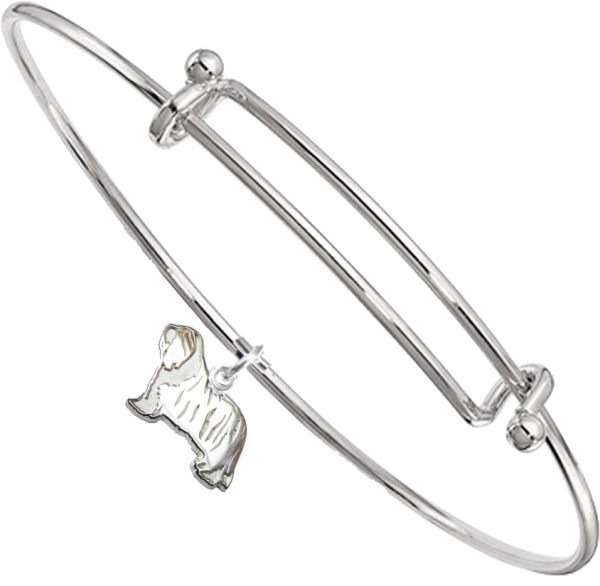 Sterling Silver Bearded Collie Charm Pendant on Bangle Bracelet