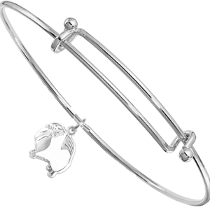 Sterling Silver Pomeranian Charm on Bangle Bracelet