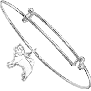 Sterling Silver Shiba Inu Charm on Bangle Bracelet