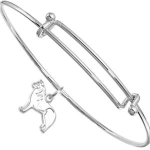 Sterling Silver Siberian Husky Charm on Bangle Bracelet