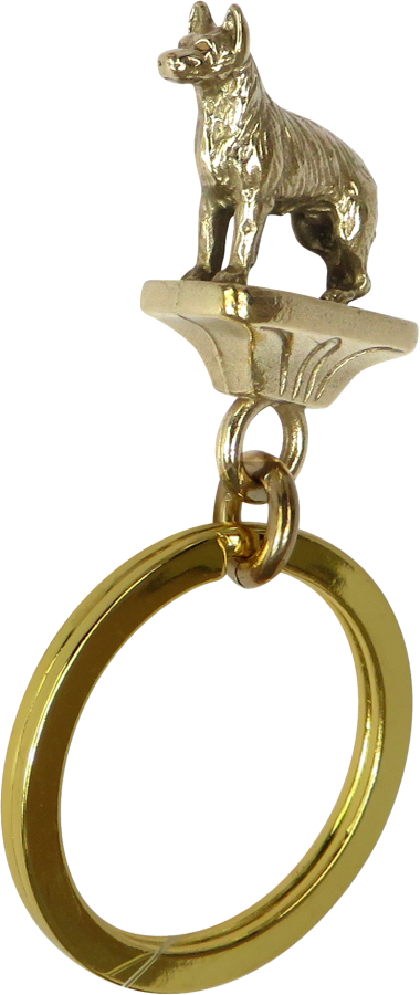 Solid Bronze German Shepherd Dog Key Ring - Front View