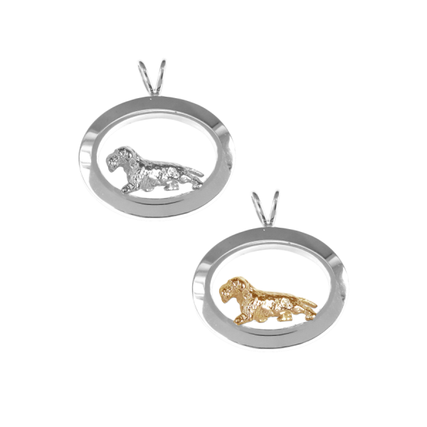 14K Gold or Sterling Silver Wire Dachshund in Glossy Oval Pendant