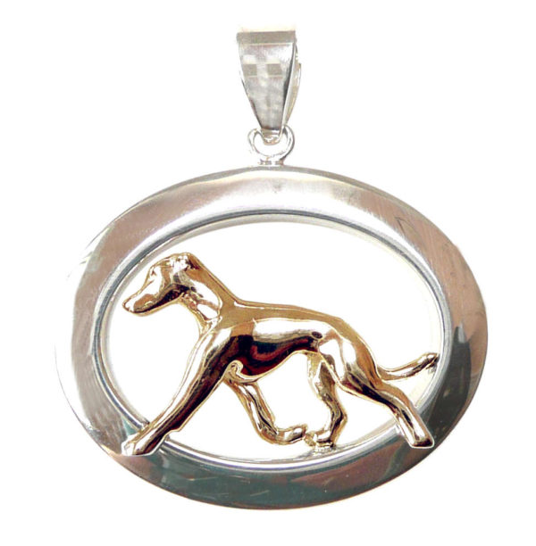 Whippet in Narrow Oval 14K Gold and Sterling