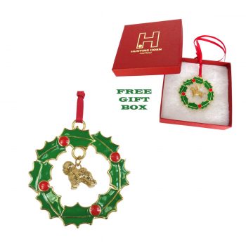 Exclusive Bichon Frise Gold Plated Bronze Christmas Holiday Wreath Ornament Decoration