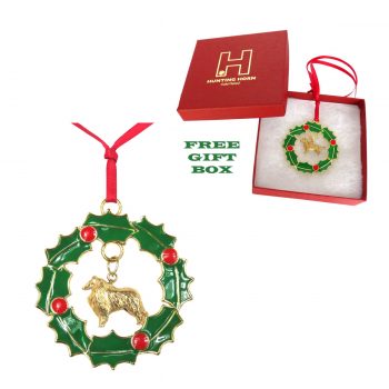 Exclusive Collie Gold Plated Bronze Christmas Holiday Wreath Ornament Decoration