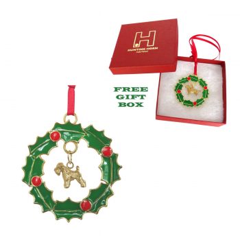 Exclusive Soft Coated Wheaten Gold Plated Bronze Christmas Holiday Wreath Ornament Decoration