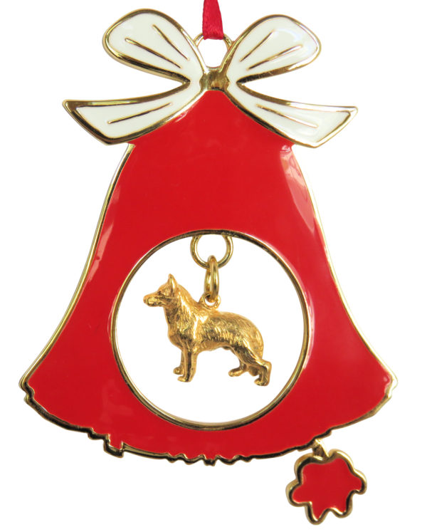GERMAN SHEPHERD Gold Plated Bronze Christmas Holiday Bell Ornament