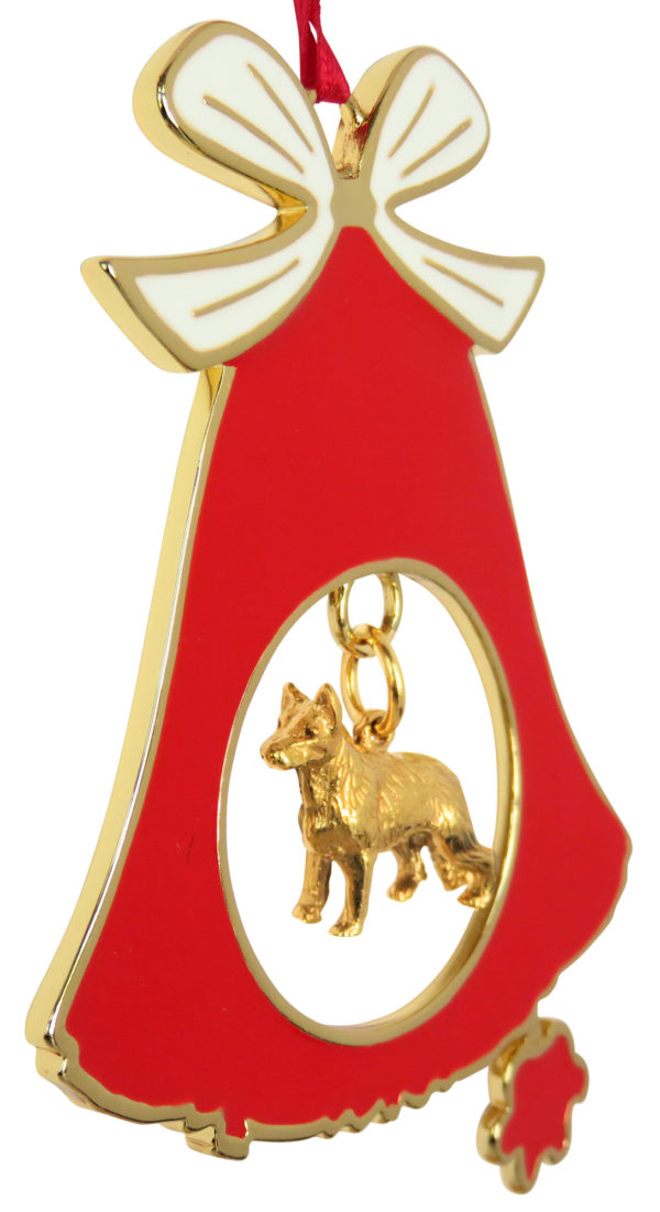 GERMAN SHEPHERD Gold Plated Bronze Christmas Holiday Bell Ornament