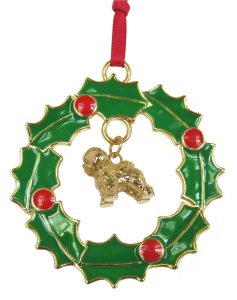 Bichon Frise Gold Plated Bronze Christmas Holiday Wreath Ornament Decoration Gift