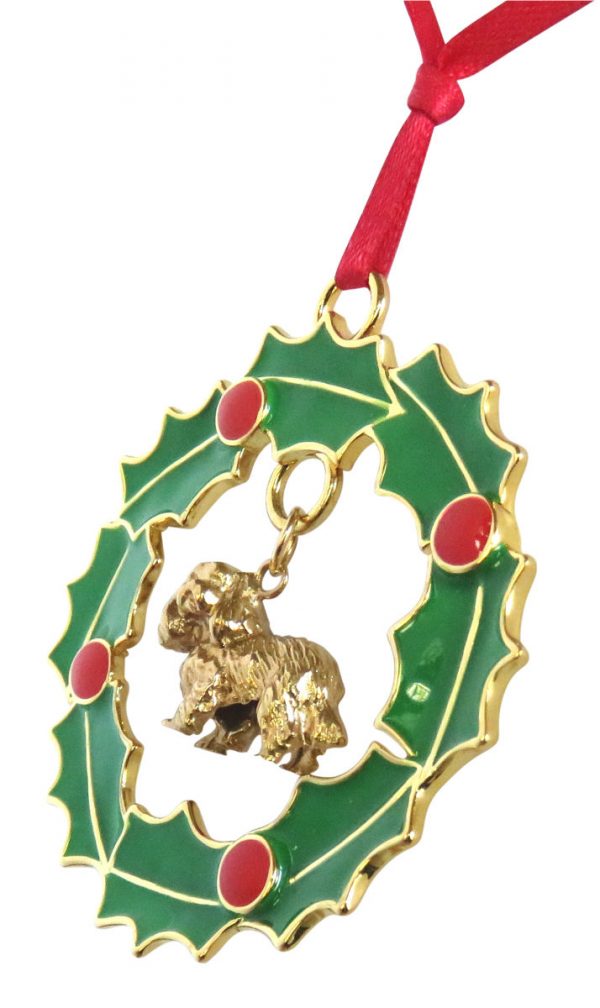 14K Gold Plated Wreath Ornament with Cavalier King Charles Spaniel