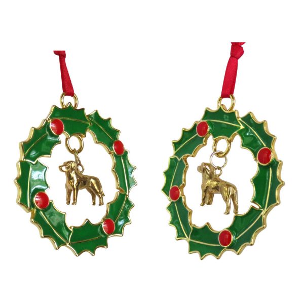 Labrador Retriever Gold Plated Bronze Christmas Holiday Wreath Ornament Decoration Gift