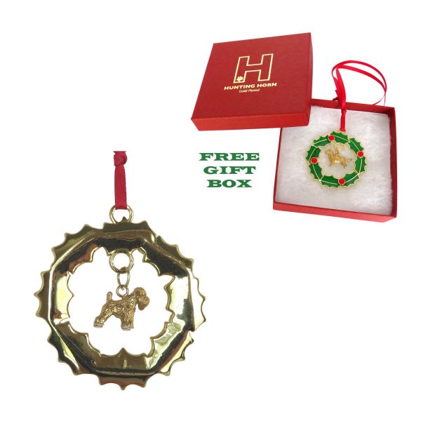 Soft Coated Wheaten Gold Plated Bronze Christmas Holiday Wreath Ornament Decoration Gift