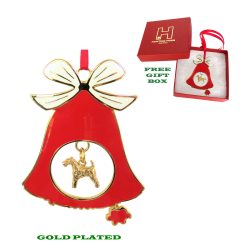 Airedale Terrier Gold Plated Bronze Christmas Holiday Bell Ornament Decoration Gift