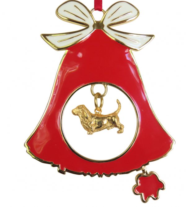 Basset Hound Gold Plated Bronze Christmas Holiday Bell Ornament Decoration Gift