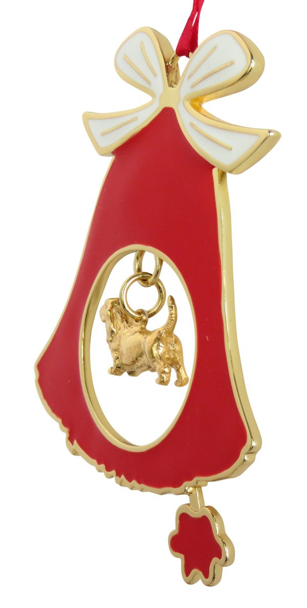 Basset Hound Gold Plated Bronze Christmas Holiday Bell Ornament Decoration Gift