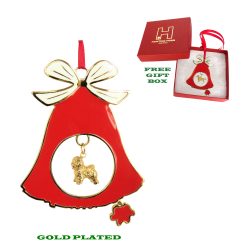 Bichon Frise Gold Plated Bronze Christmas Holiday Bell Ornament Decoration Gift