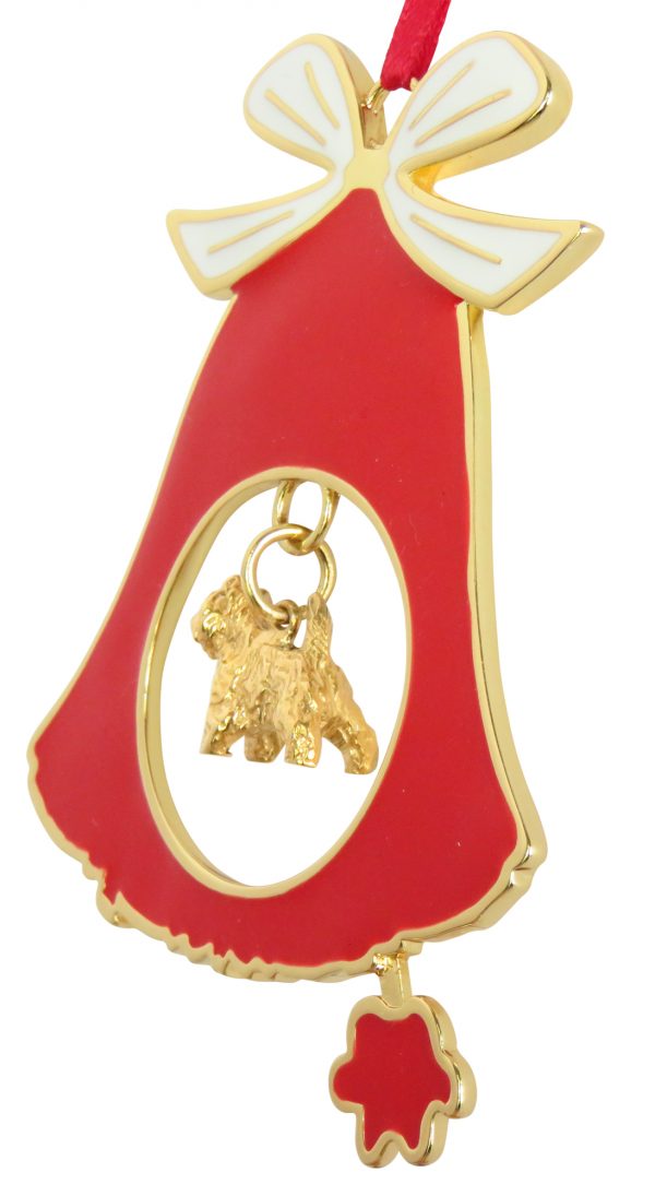 Cairn Terrier Gold Plated Bronze Christmas Holiday Bell Ornament Decoration Gift