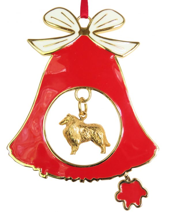 Rough Collie Gold Plated Bronze Christmas Holiday Bell Ornament Decoration Gift
