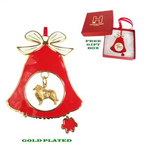 Rough Collie Gold Plated Bronze Christmas Holiday Bell Ornament Decoration Gift