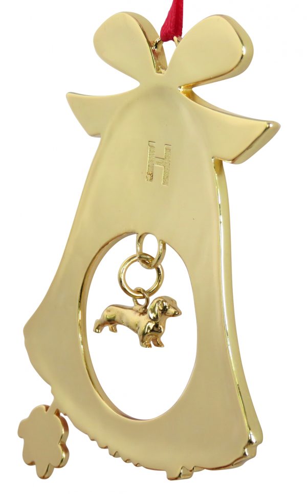 Smooth Dachshund Gold Plated Bronze Christmas Holiday Bell Ornament Decoration Gift