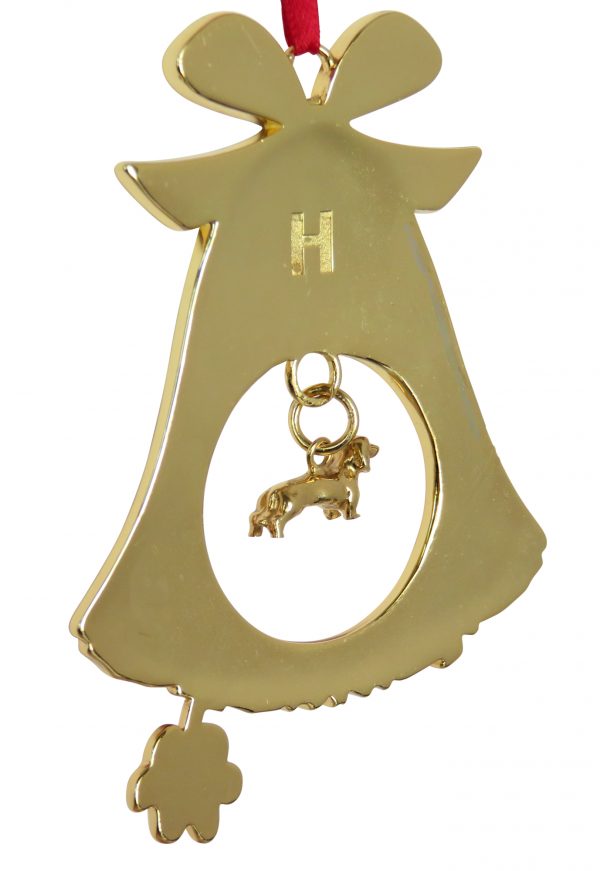 Smooth Dachshund Gold Plated Bronze Christmas Holiday Bell Ornament Decoration Gift