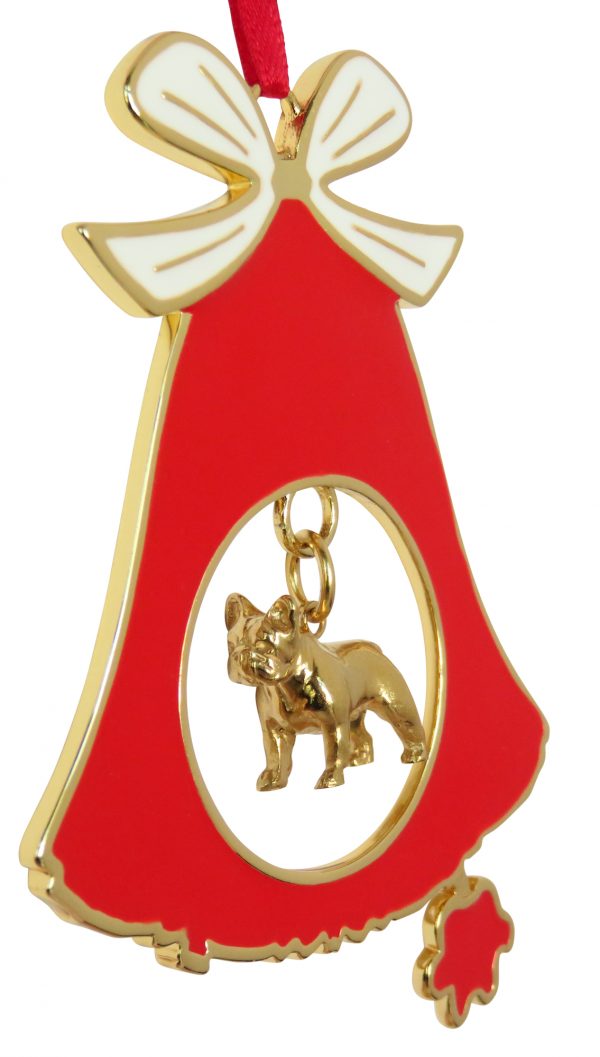 French Bulldog Gold Plated Bronze Christmas Holiday Bell Ornament Decoration Gift