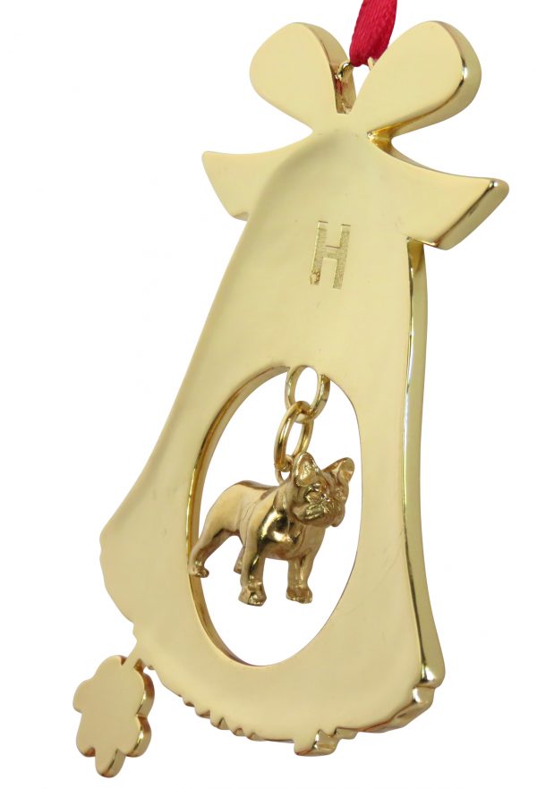 French Bulldog Gold Plated Bronze Christmas Holiday Bell Ornament Decoration Gift