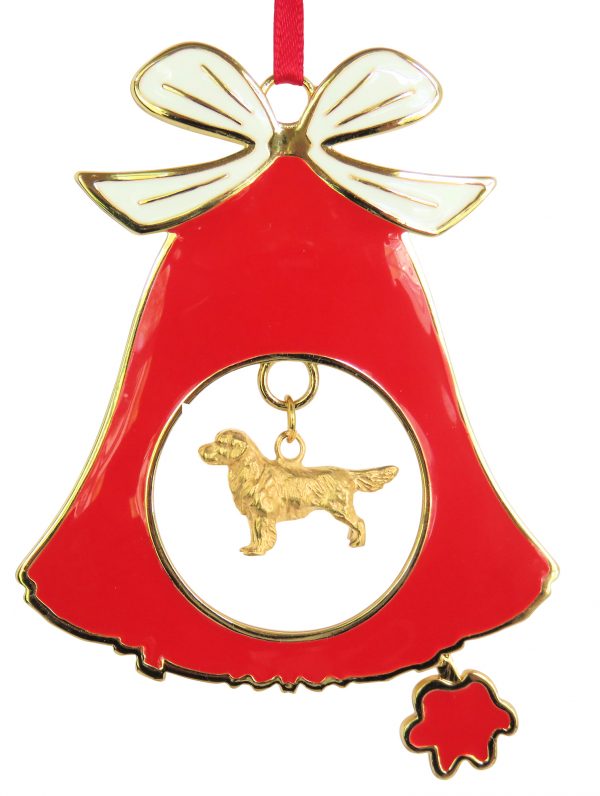 Golden Retriever Gold Plated Bronze Christmas Holiday Bell Ornament Decoration Gift