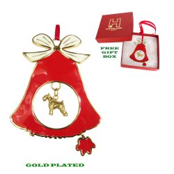 Miniature Schnauzer Gold Plated Bronze Christmas Holiday Bell Ornament Decoration Gift
