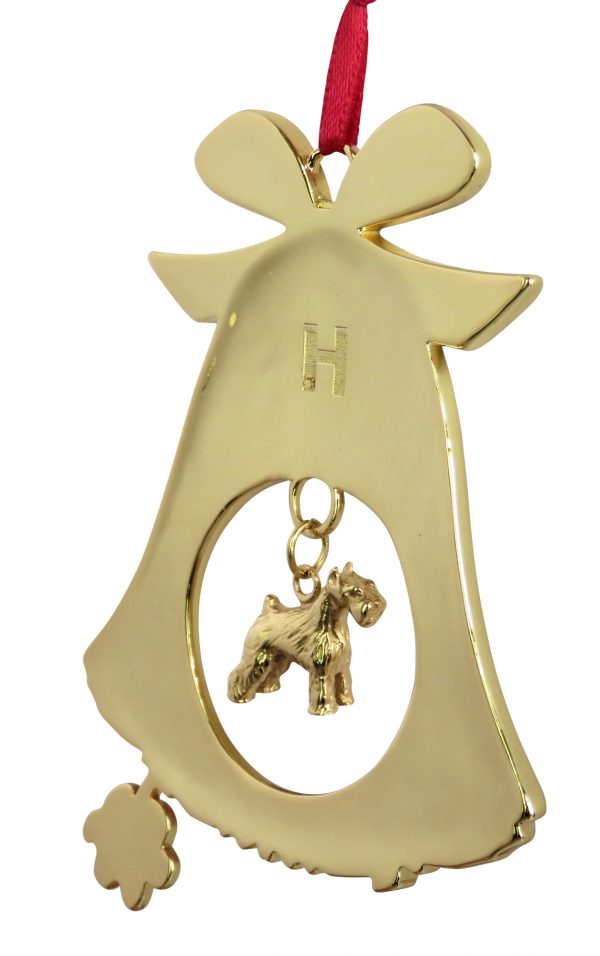 Miniature Schnauzer Gold Plated Bronze Christmas Holiday Bell Ornament Decoration Gift