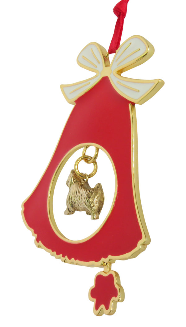 NORWICH TERRIER Gold Plated Bronze Christmas Holiday Bell Ornament