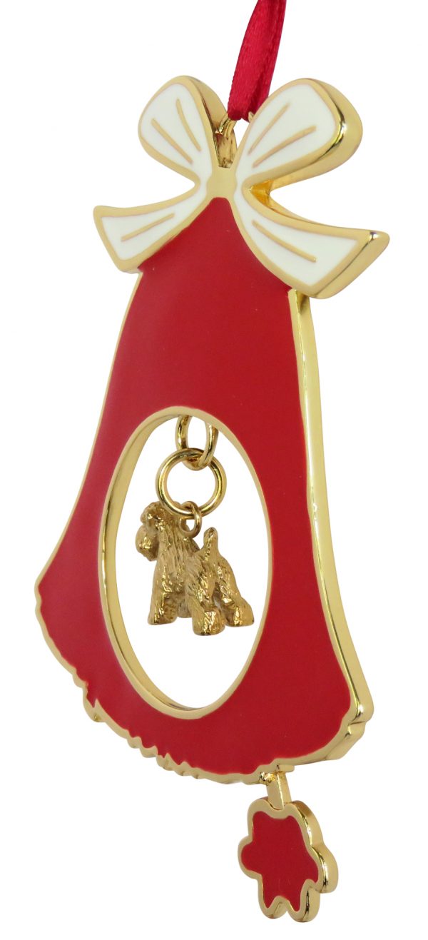 Soft Coated Wheaten Terrier Gold Plated Bronze Christmas Holiday Bell Ornament Decoration Gift