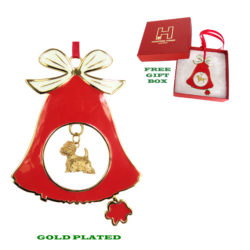 West Highland White Terrier Westie Gold Plated Enamel Christmas Holiday BELL Ornament