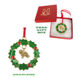 Bichon Frise Gold Plated Bronze Christmas Holiday Wreath Ornament Decoration Gift
