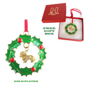 CAVALIER KING CHARLES Gold Plated Christmas Holiday WREATH Ornament