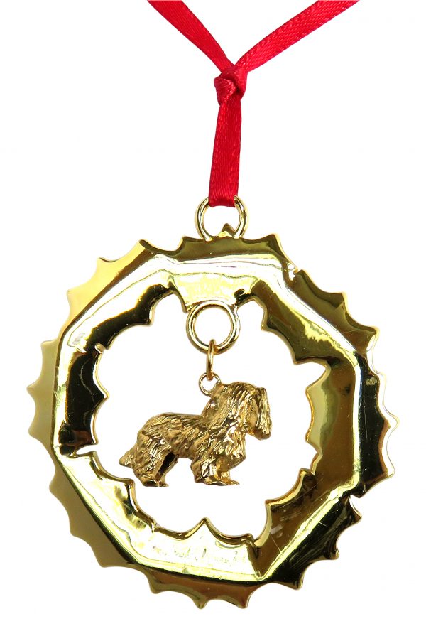 Cavalier King Charles Spaniel Gold Plated Bronze Christmas Holiday Wreath Ornament Decoration Gift