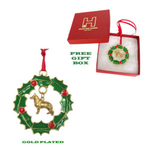 German Shepherd Gold Plated Bronze Christmas Holiday Wreath Ornament Decoration Gift