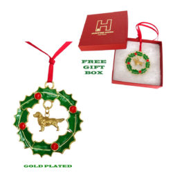 GOLDEN RETRIEVER Gold Plated Bronze Christmas Holiday Wreath Ornament