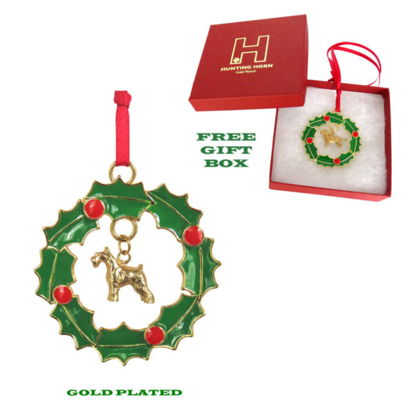 MINIATURE SCHNAUZER Gold Plated Bronze Christmas Holiday Wreath Ornament