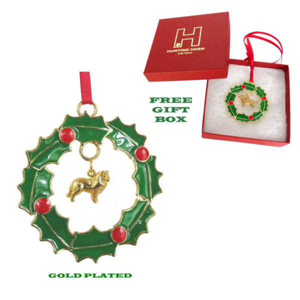 SHETLAND SHEEPDOG - SHELTIE- Gold Plated Christmas Holiday WREATH Ornament