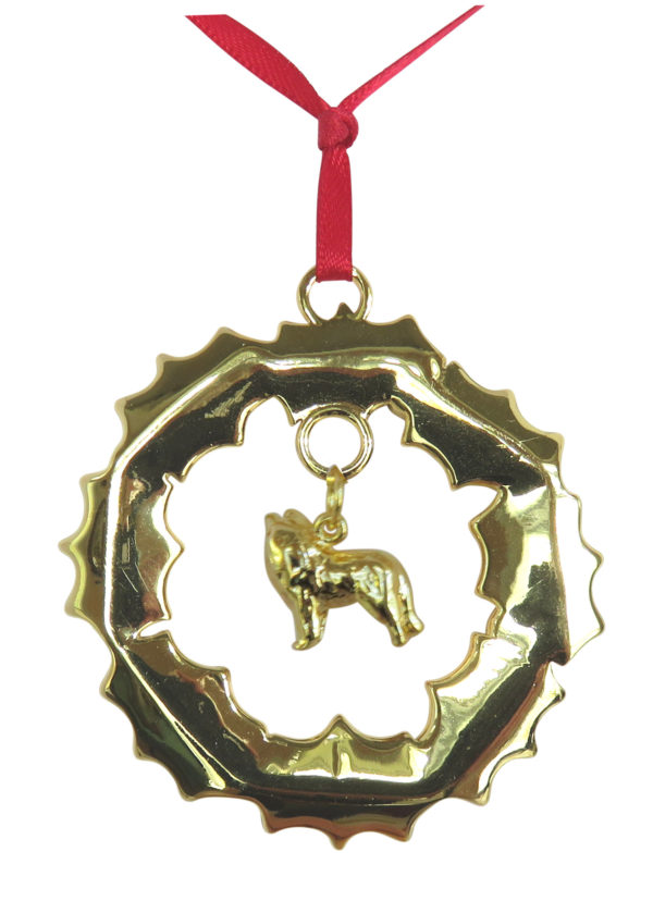 SHETLAND SHEEPDOG - SHELTIE- Gold Plated Christmas Holiday WREATH Ornament -SUPPORTING RESCUE !