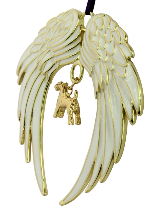 AIREDALE TERRIER Gold Plated ANGEL WING Memorial Christmas Holiday Ornament